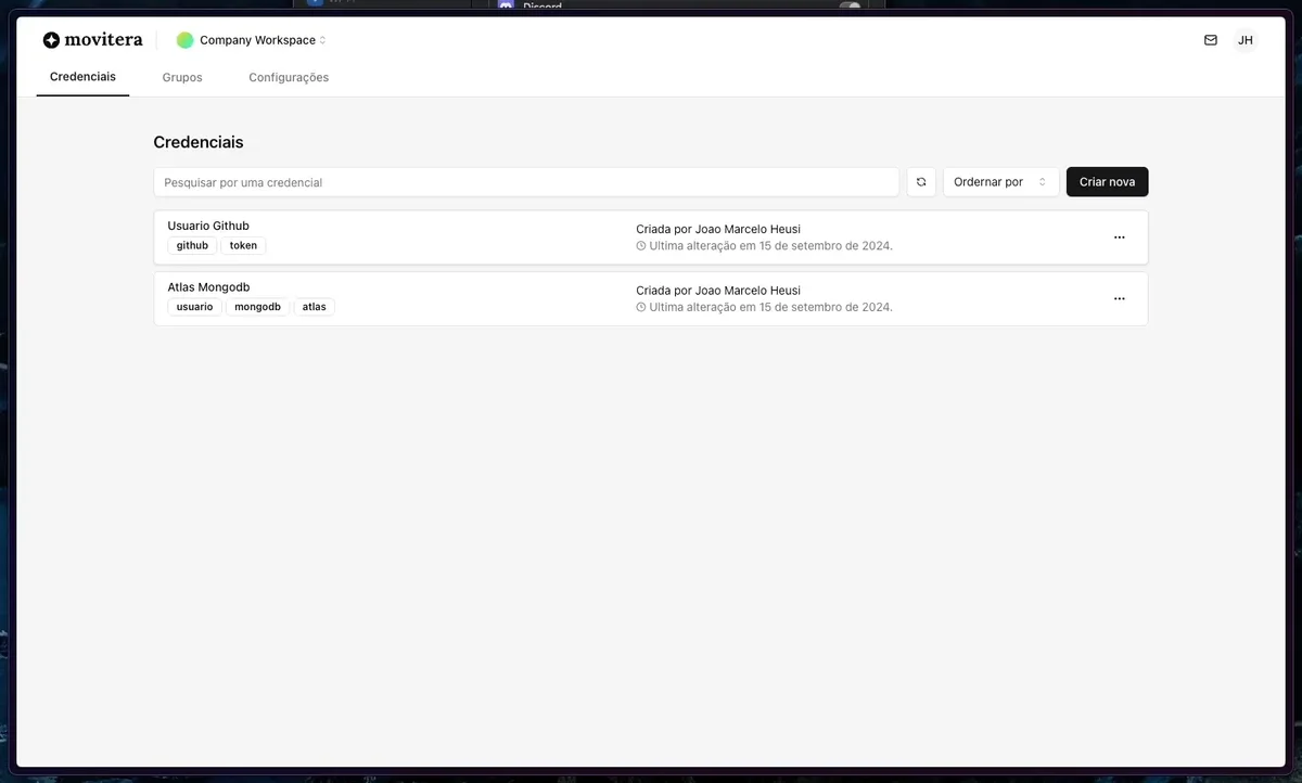 Dashboard do movitera vault