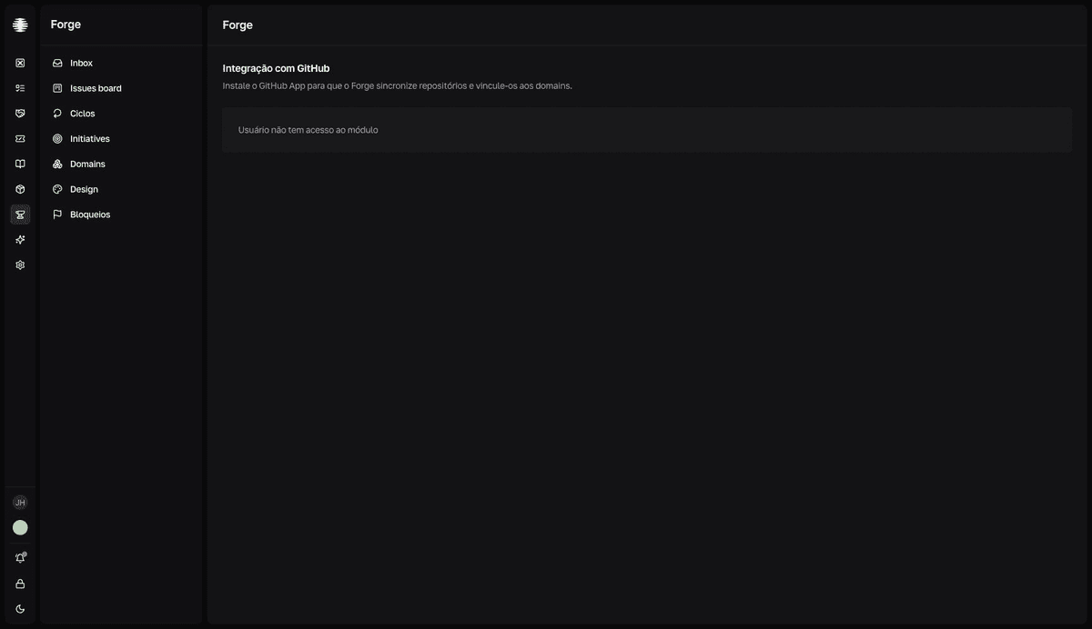 The GitHub integration screen in Forge, with the connected account and the preview of synced repositories.