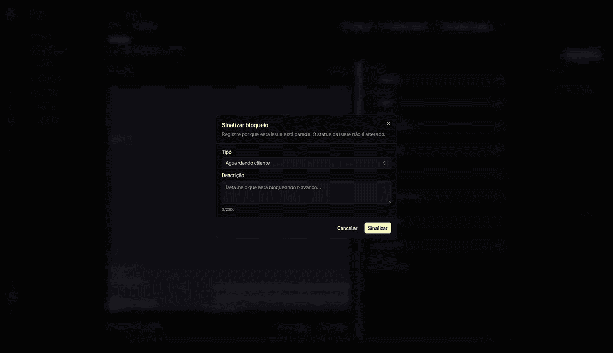 An impediment logged on a Forge issue, with the type selector and the impediment description.