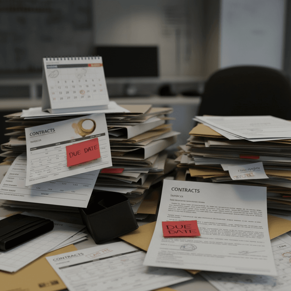 Image showing a pile of contracts and due invoices.