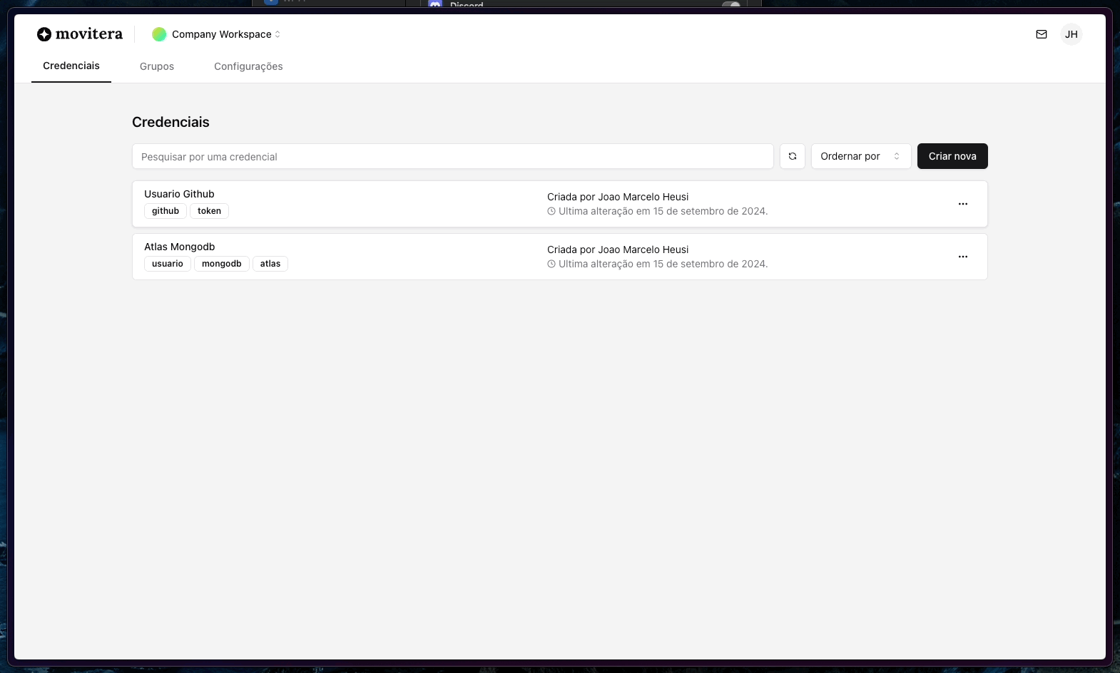 Dashboard do Movitera Vault mostrando cofres, permissões e logs