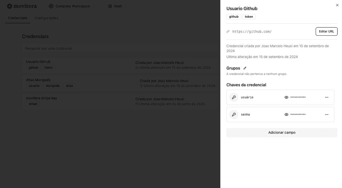 Cofre de segredos com níveis de permissão e grupos