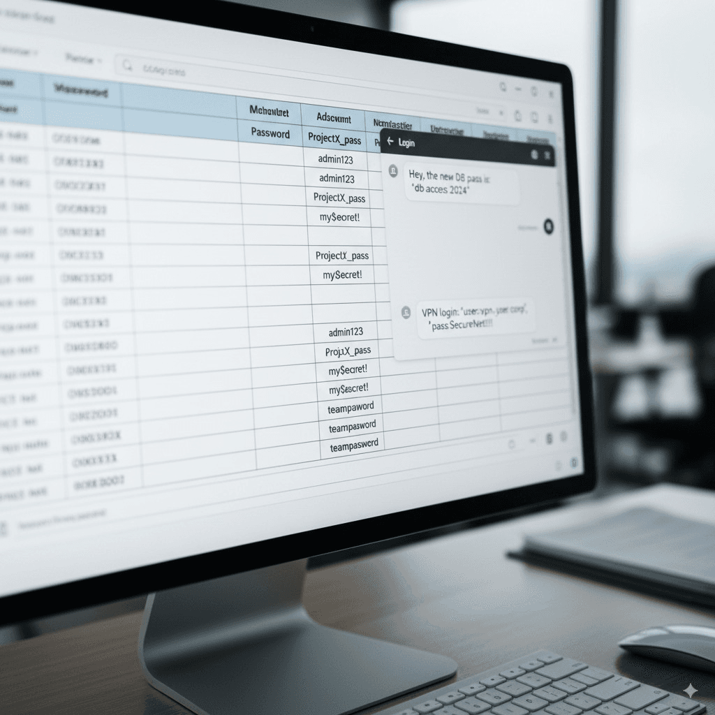 Planilha com senhas visíveis