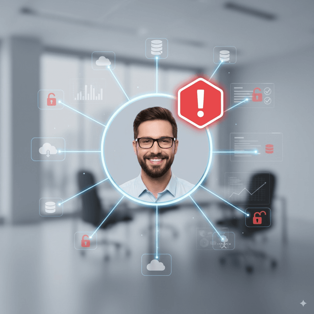 Ícone de offboarding com alerta